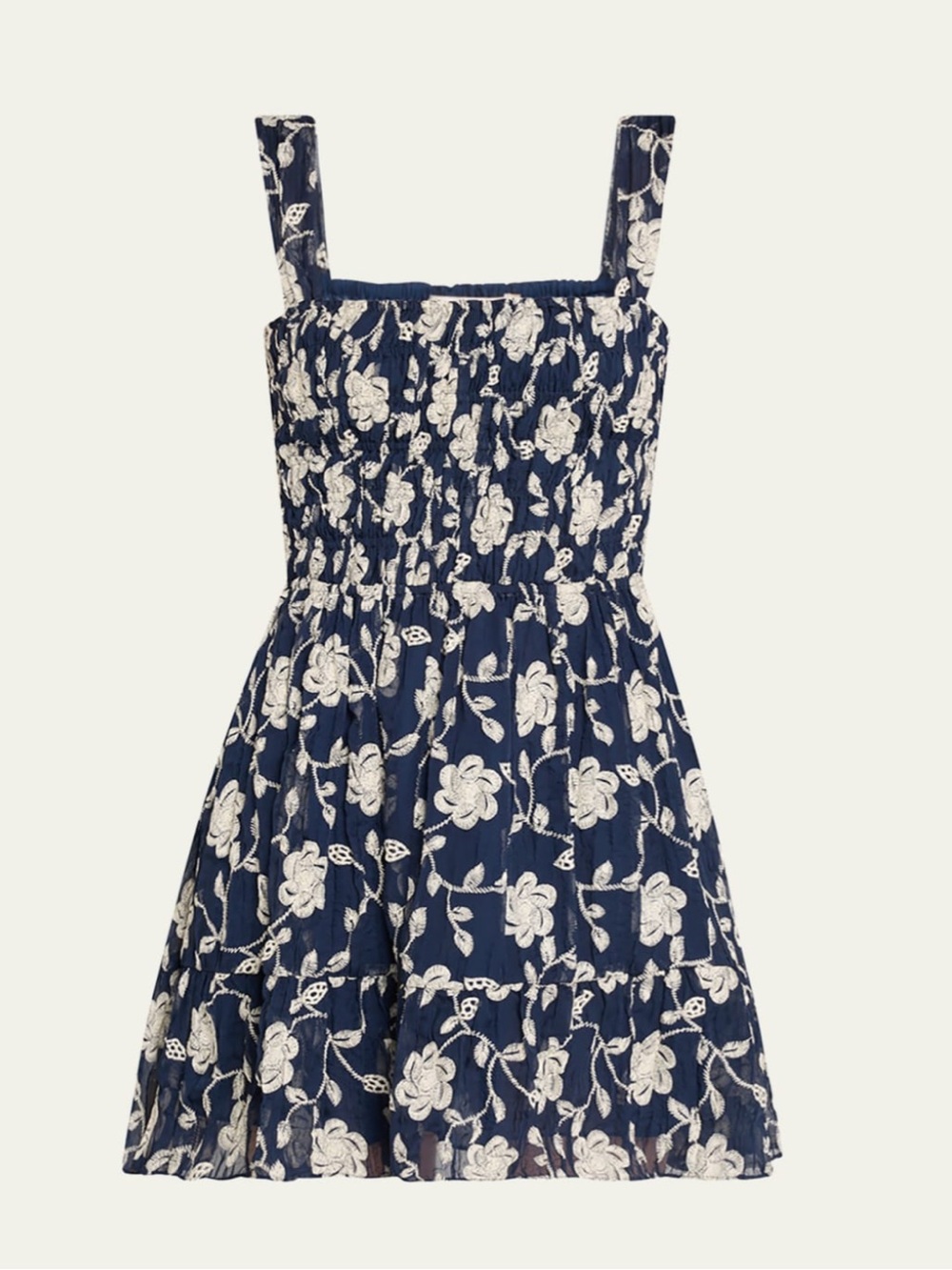 Ramy Brook Aydan Mini Dress | Spring Navy Lily Floral | Smocked Bodice